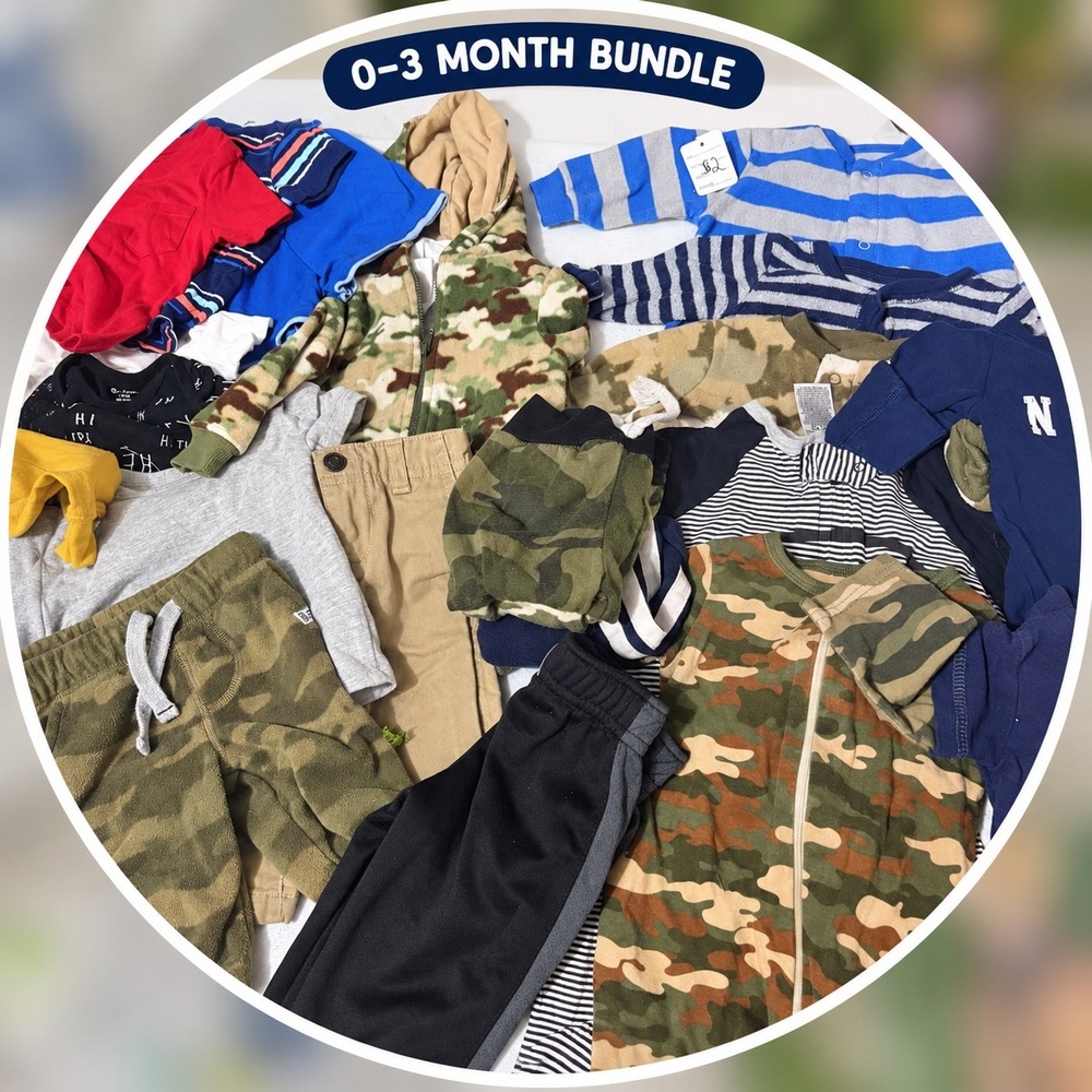 Baby Boy 0-3 Month Clothing Lot Carters Gerber Camo Stripes Bodysuits Pants 20pc